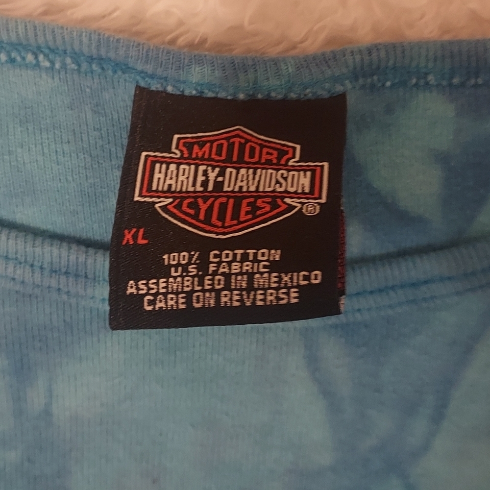 Vintage Harley Davidson Blue Tie Dye Long Sleeve Shirt - Picture 3 of 4